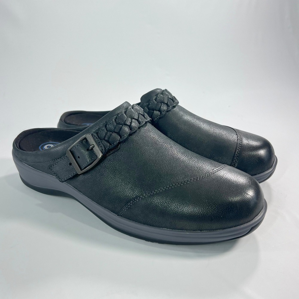 Orthofeet Irma Womens Size 11 Medium Black Leather Orthopedic Comfort Clog Mules